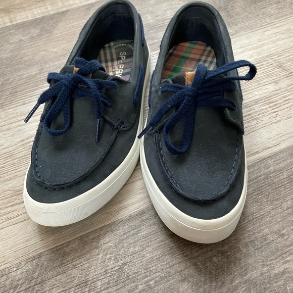 Sperry navy suede with tie and white sole boat shoe size 6 - Picture 2 of 9